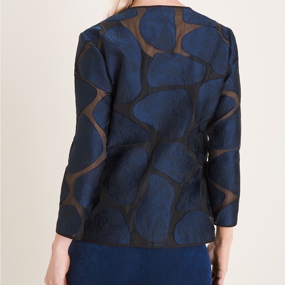 NWT Giraffe-Print Organza Jacquard Jacket | Blue/Black | Sz 0 - Picture 5 of 9